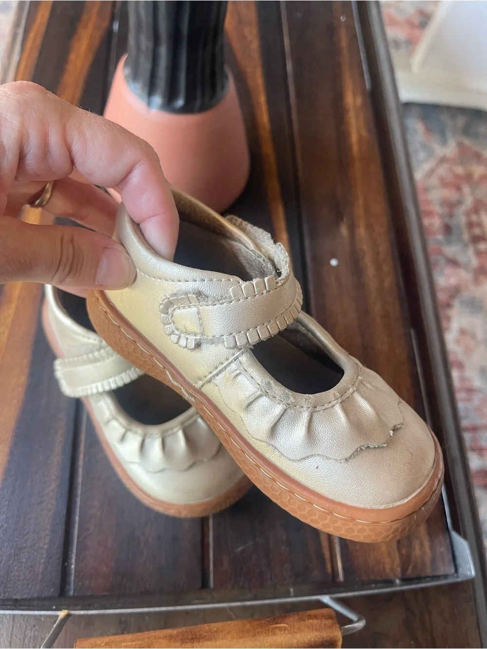 Livie & Luca gold Ruche Leather Mary Jane Shoes Size 6